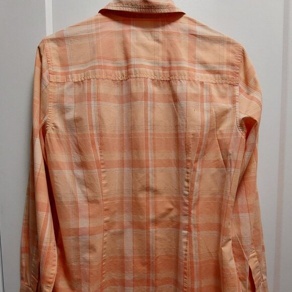 JONES WEAR STUDIO Women's Peach Plaid 100% Cotton Long Sleeves Shirt - Me… - Picture 9 of 11